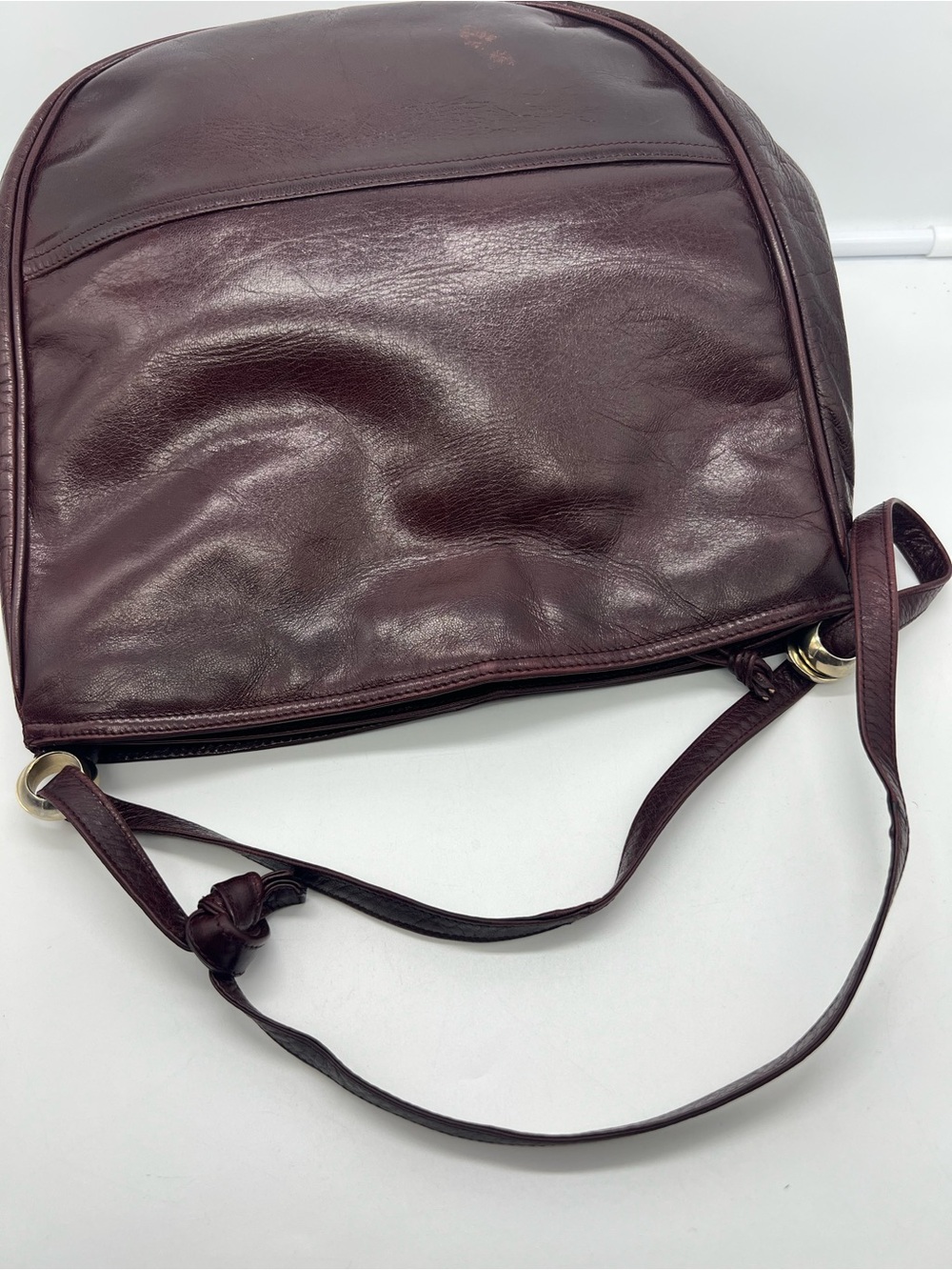 BOTTEGA VENETA VINTAGE Oxblood Red Smooth Leather Double Strap Shoulder Bag Hobo - Picture 11 of 17